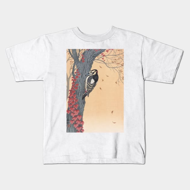 Woodpecker by Ohara Koson Kids T-Shirt by topower